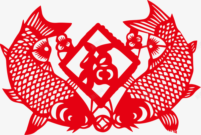 红色小鲤鱼剪纸png免抠素材_88icon https://88icon.com 中国风 中国风剪纸 剪纸 新年 福字 红色剪纸