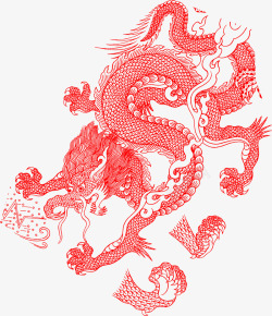 中国风剪纸红色龙素材