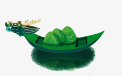 绿色端午龙舟粽子元素素材