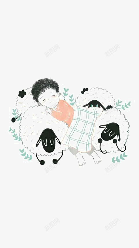 睡在羊群里的孩子png免抠素材_88icon https://88icon.com 孩子 羊群 蓝色 黑色