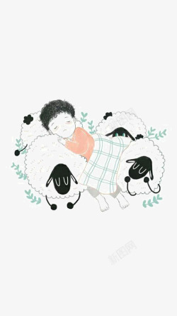 睡在羊群里的孩子素材