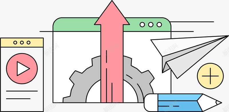 红色向上箭头png免抠素材_88icon https://88icon.com 向上箭头 矢量素材 红色箭头 齿轮