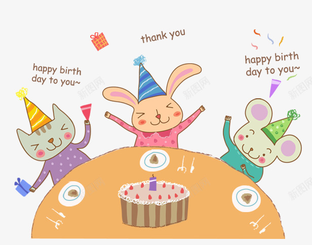 开生日派对的小动物png免抠素材_88icon https://88icon.com 开生日派对的小动物 生日蛋糕 祝福