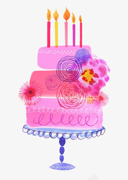 手绘粉色生日蛋糕素材