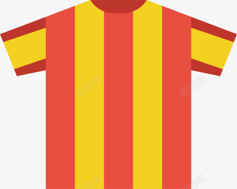 球衣手绘足球运动红黄条球衣正面图标矢量图图标