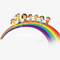 草坪上的小孩子彩虹上的小孩子们高清图片