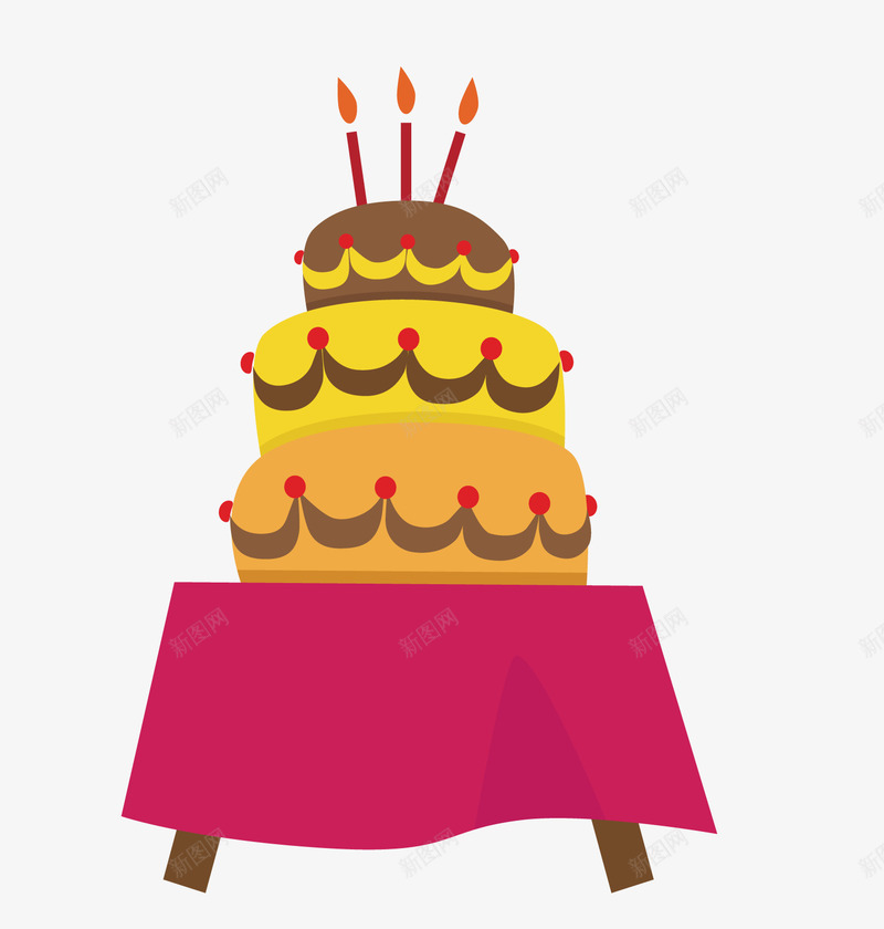 卡通三层生日蛋糕png免抠素材_88icon https://88icon.com 三层蛋糕 甜品 生日蛋糕 红色桌子 蛋糕 蜡烛 食物