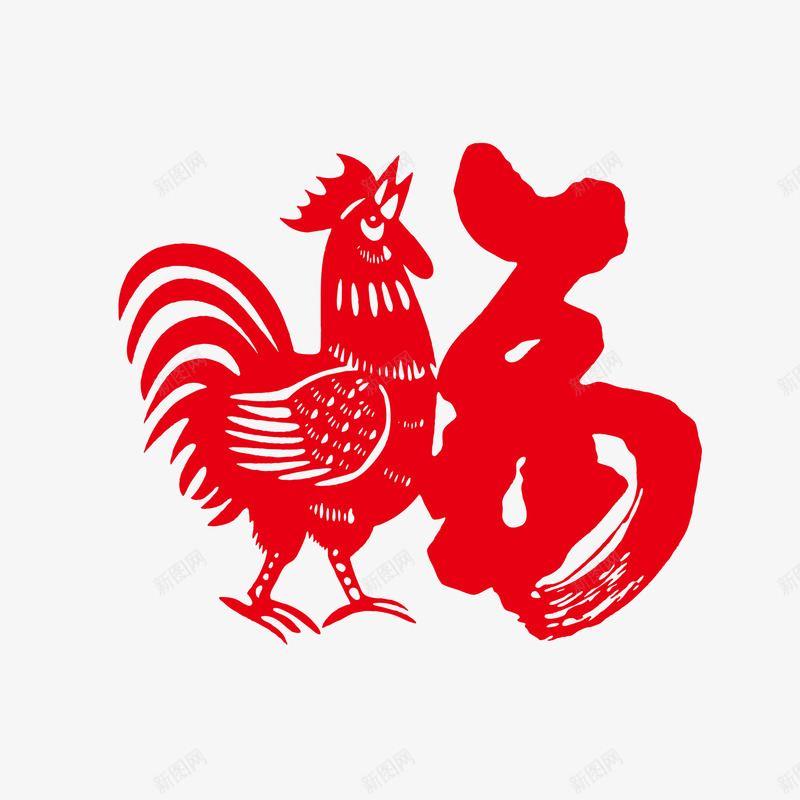 鸡年福剪纸png免抠素材_88icon https://88icon.com 免费png素材 吉祥 喜庆 好看 祝福 红色 节日 鸡