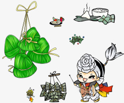 手绘粽子卡通少年端午元素素彩网素材