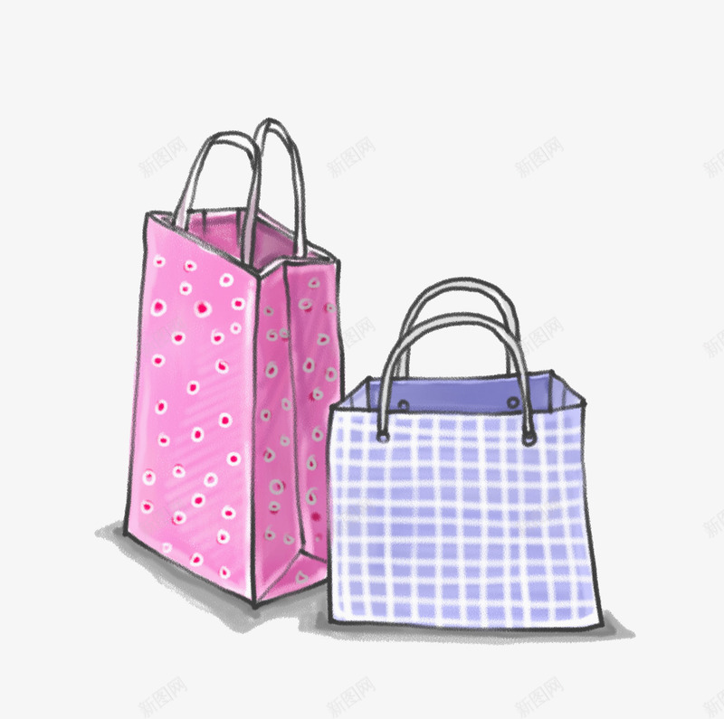 卡通手提袋图png免抠素材_88icon https://88icon.com 卡通 插图 环保袋 粉色的 蓝色的 袋子 装饰图案