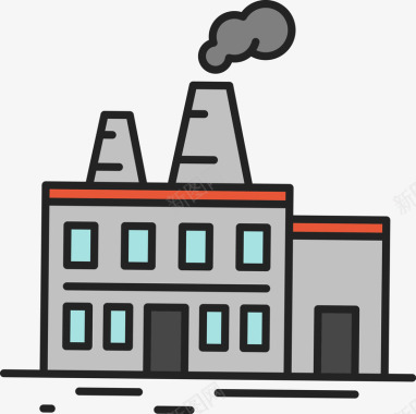 五一漫画工厂排放二氧化碳图标图标