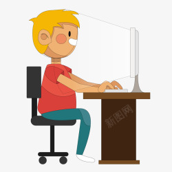 卡通坐着使用电脑的人物矢量图素材