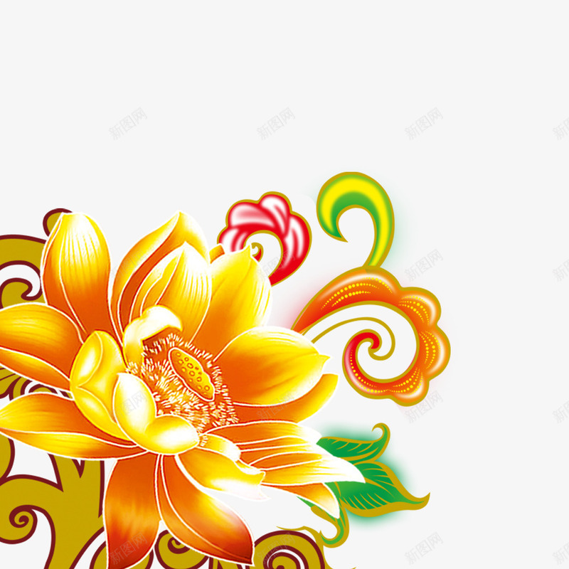 中国风金莲png免抠素材_88icon https://88icon.com 中国风 富贵 花 莲花 金色 金莲 黄金莲花