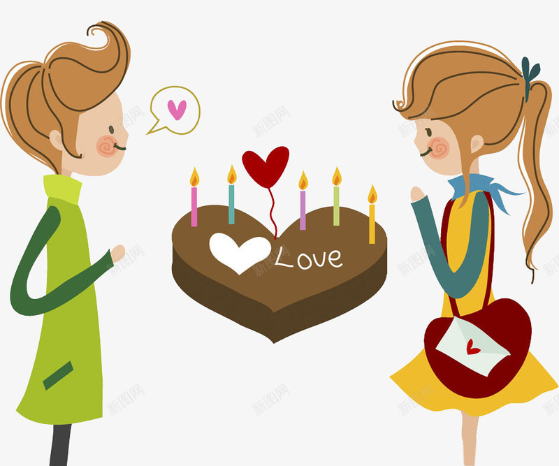 卡通过生日的女孩图png免抠素材_88icon https://88icon.com 女孩 情侣 插图 爱心 爱心贴图 生日蛋糕 蜡烛 许愿 过生日