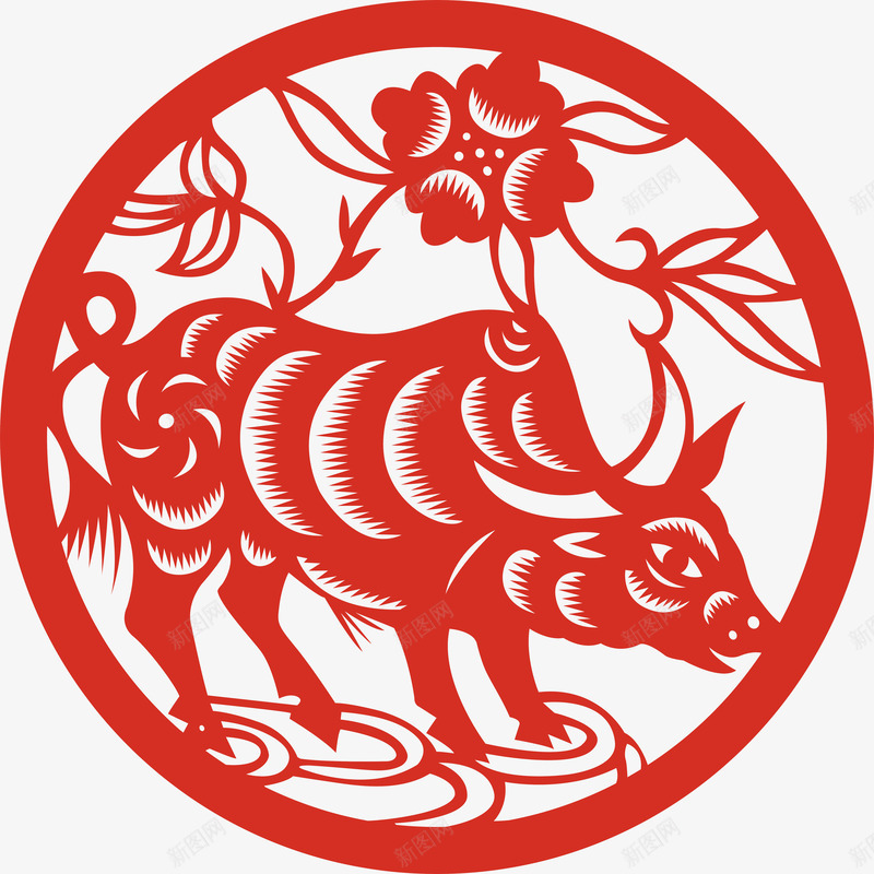 牛png免抠素材_88icon https://88icon.com 中国风 剪纸 十二生肖 牛