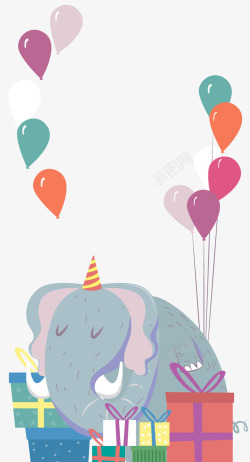 彩色象卡通大象气球生日装饰高清图片