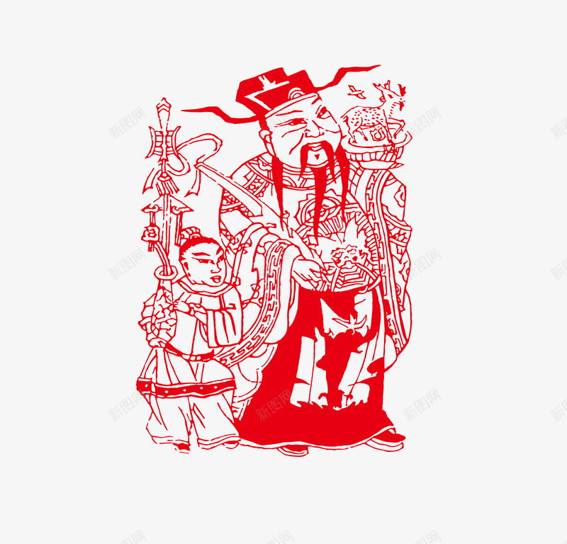 财神剪纸png免抠素材_88icon https://88icon.com 中国风 剪纸 财神