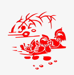 鸳鸯剪纸素材