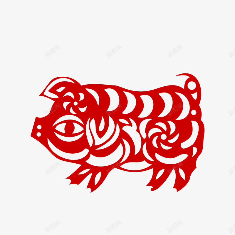 红色猪年剪纸png免抠素材_88icon https://88icon.com 卡通猪 猪年剪纸 红色剪纸 背景装饰