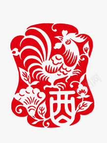 红色剪纸png免抠素材_88icon https://88icon.com 剪纸 年画 新年 红色 鸡 鸡年