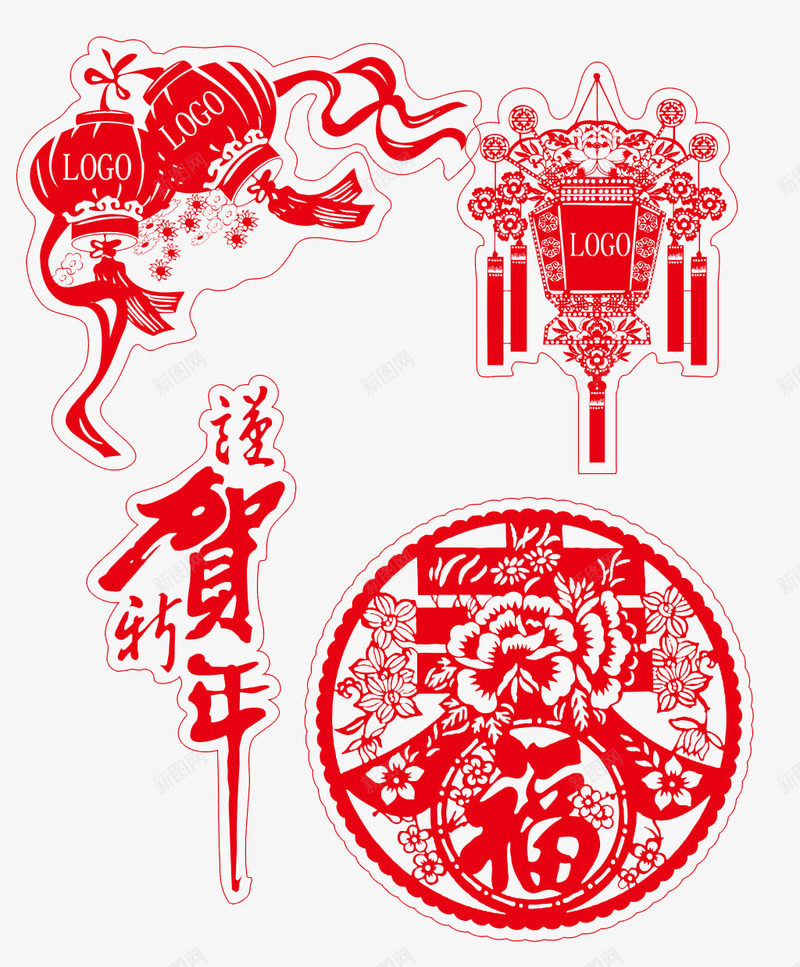 红色中国风剪纸装饰png免抠素材_88icon https://88icon.com 剪纸 国风 红色 装饰