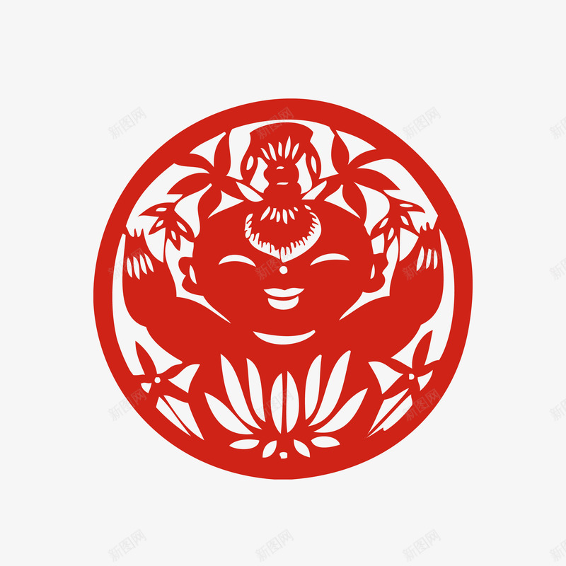 吉祥娃娃剪纸矢量图ai免抠素材_88icon https://88icon.com 300像素图 AI图免抠 剪纸 圆形 大图免抠 娃娃 高清免抠 矢量图