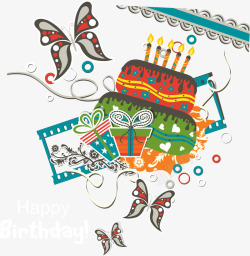 蝴蝶蛋糕生日背景矢量图素材