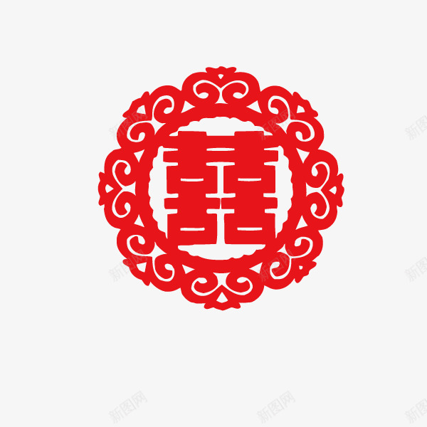 双喜剪纸红色圆形png免抠素材_88icon https://88icon.com 剪纸 双喜 圆形 红色