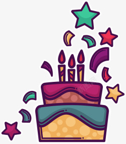 紫色的蜡烛紫色卡通生日蛋糕高清图片