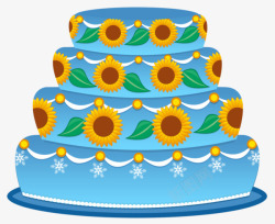 卡通蓝色四层生日蛋糕素材