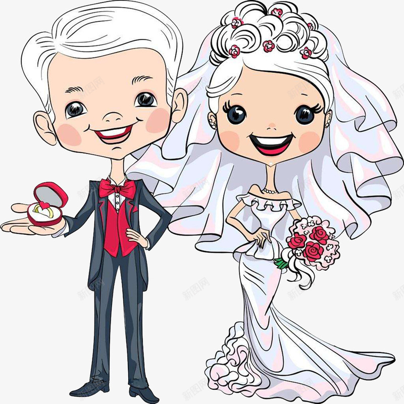 结婚新娘新郎png免抠素材_88icon https://88icon.com 卡通结婚 我们结婚啦 新娘头纱 结婚