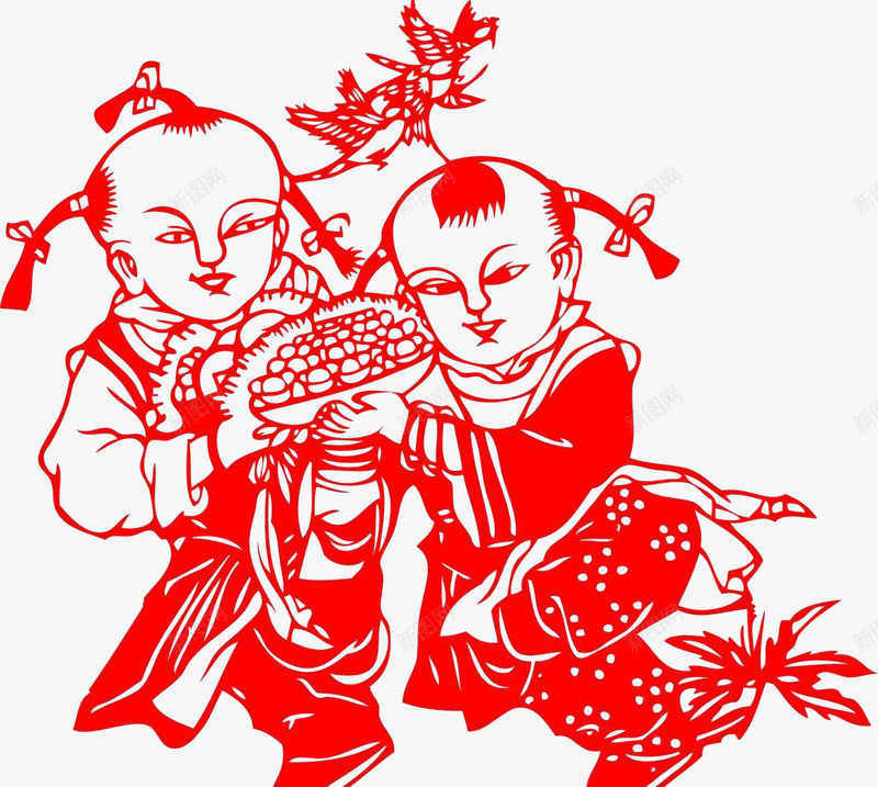 红色福娃剪纸png免抠素材_88icon https://88icon.com png 中国风 剪纸 福娃 素材 红色