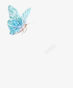 手绘水彩猫免抠手绘水彩创意蓝色的花蝴蝶高清图片