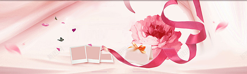 520浪漫情人节花瓣丝带照片蝴蝶粉色海报banne背景