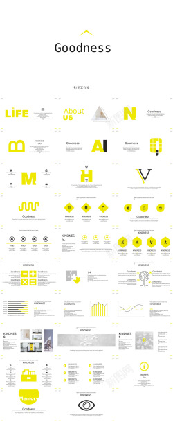 英文字黄色英文字母排版极简大气淡雅扁平化PPT模板