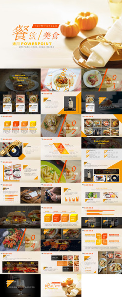 餐饮海报背景黄色餐饮行业通用动态PPT模板