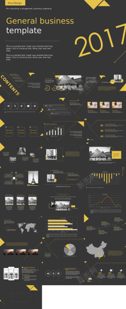 设计黄黑欧美风简约商务PPT模板