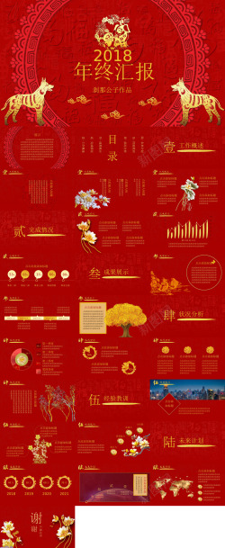 中国风红色背景图红色中国风年终总结PPT模板
