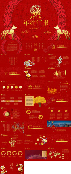 品牌服装PPT红色中国风年终总结PPT模板