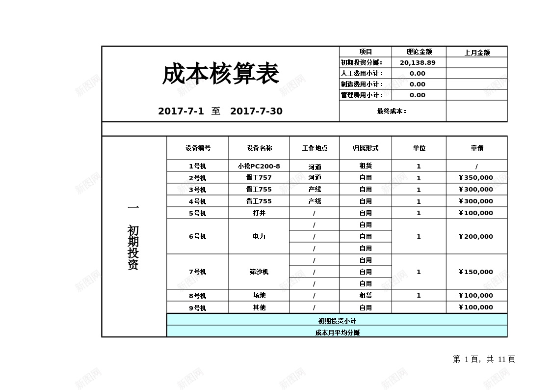 成本核算格式办公Excel_88icon https://88icon.com 成本核算 格式