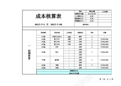 画册格式成本核算格式