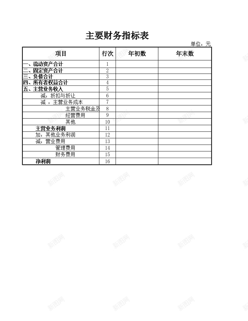 主要财务指标表办公Excel_88icon https://88icon.com 主要 指标 财务