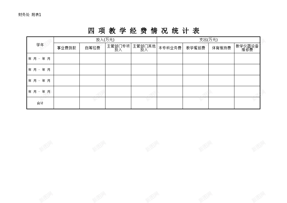 四项教学经费情况统计表办公Excel_88icon https://88icon.com 四项 情况 教学 经费 统计表