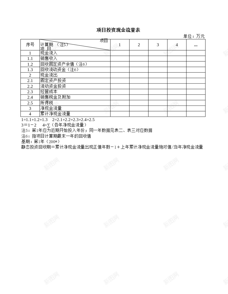 项目投资现金流量表办公Excel_88icon https://88icon.com 流量表 现金 现金流 现金流量 项目投资