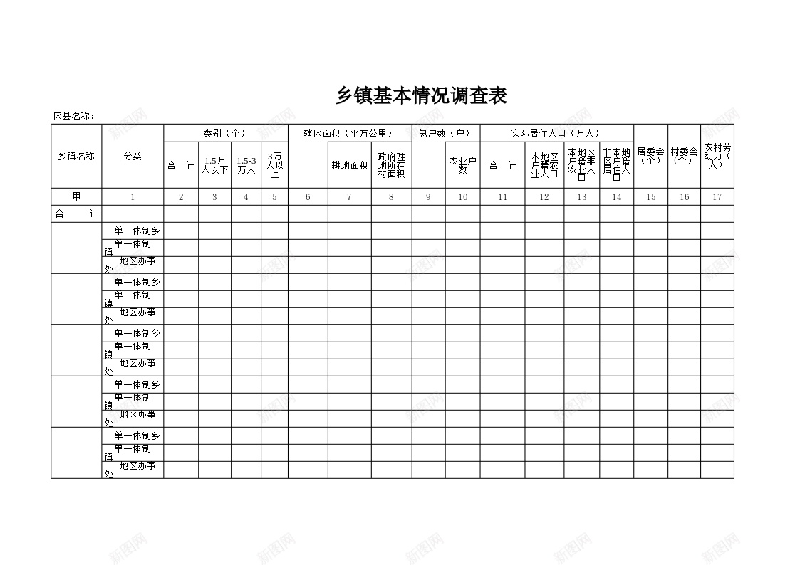 乡镇基本情况调查表办公Excel_88icon https://88icon.com 乡镇 基本情况 调查表