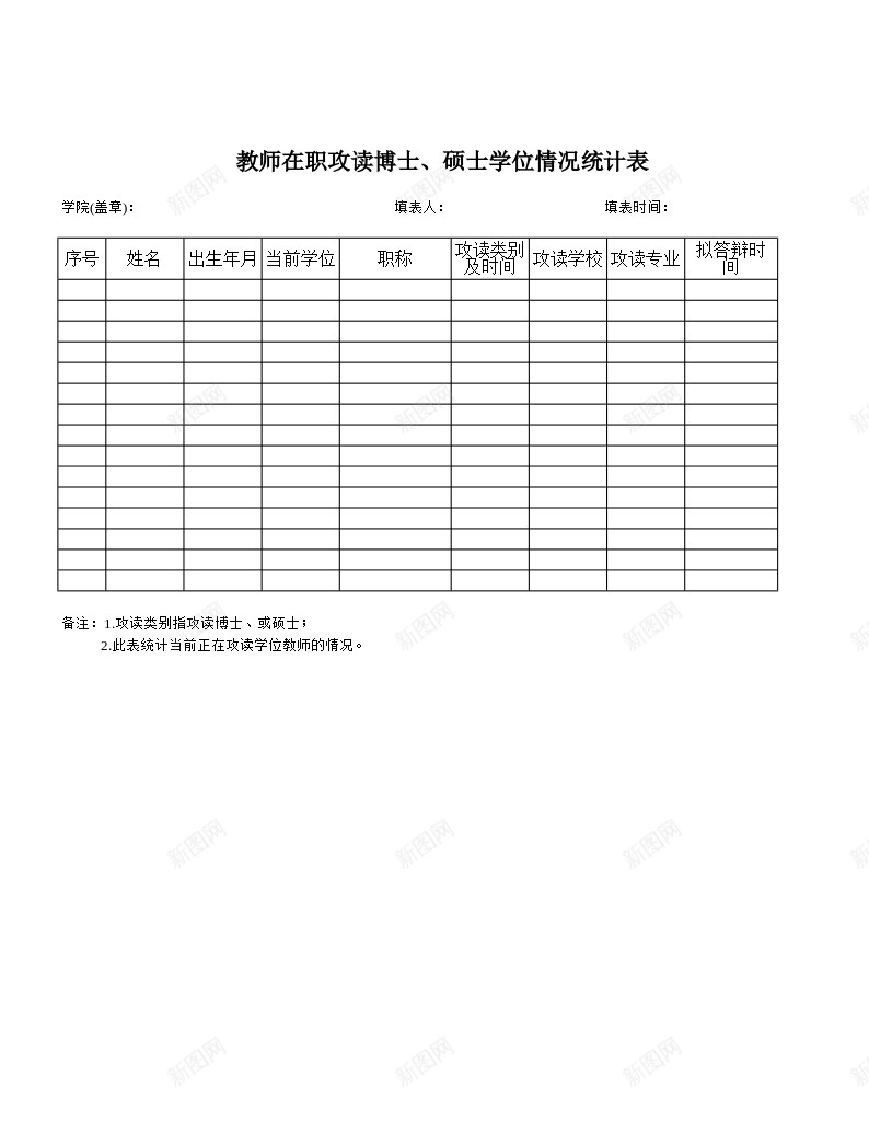 学院教师在职攻读硕士博士情况统计表办公Excel_88icon https://88icon.com 博士 在职 学院 情况 攻读 教师 硕士 统计表