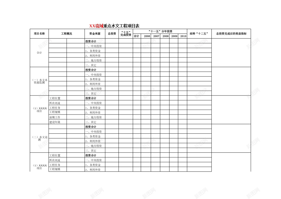 流域重点水文工程项目表办公Excel_88icon https://88icon.com 工程 工程项目 水文 流域 重点 项目表