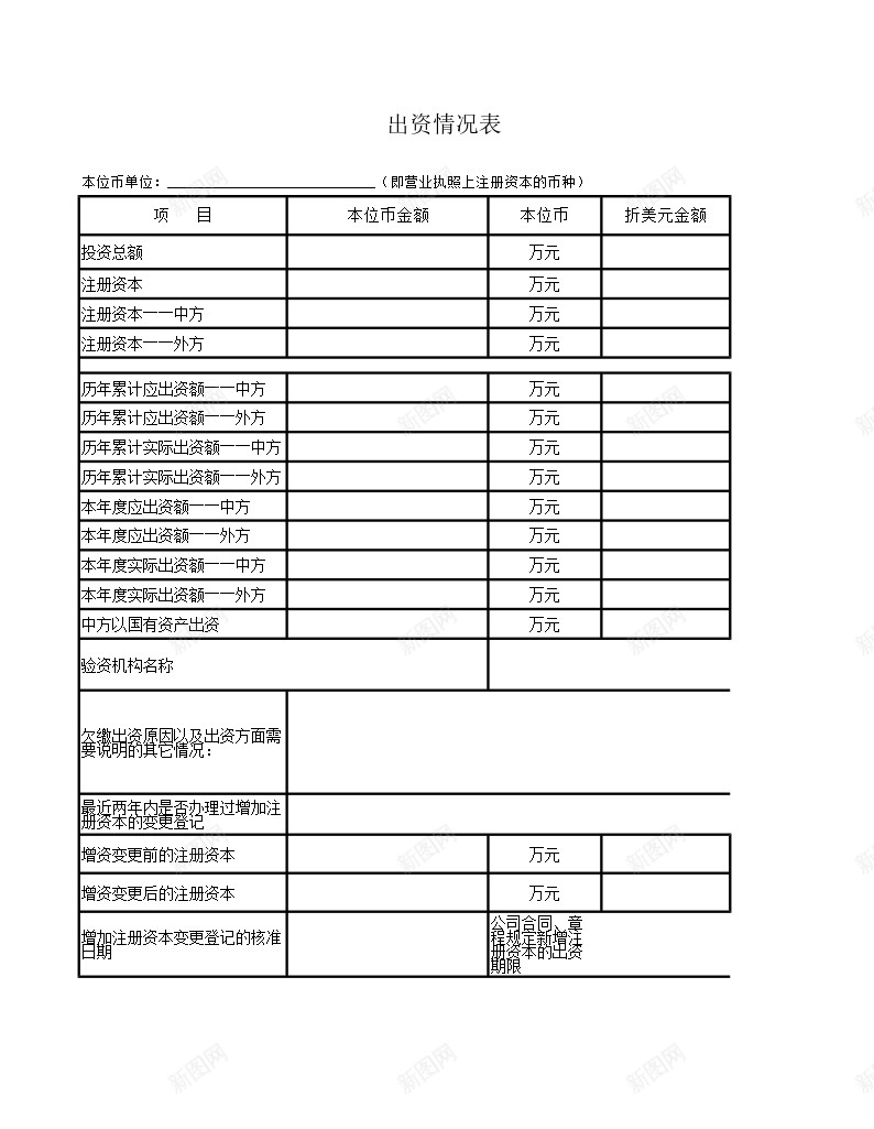 出资情况表办公Excel_88icon https://88icon.com 出资 情况表