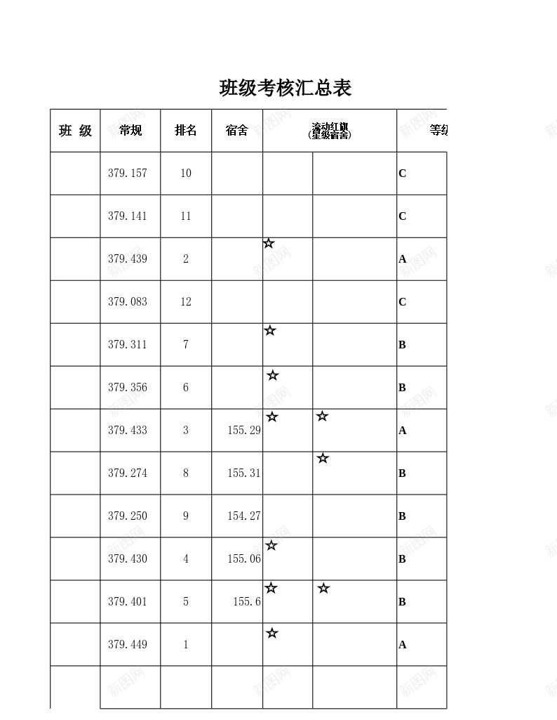 班级考核汇总表办公Excel_88icon https://88icon.com 汇总表 班级 考核