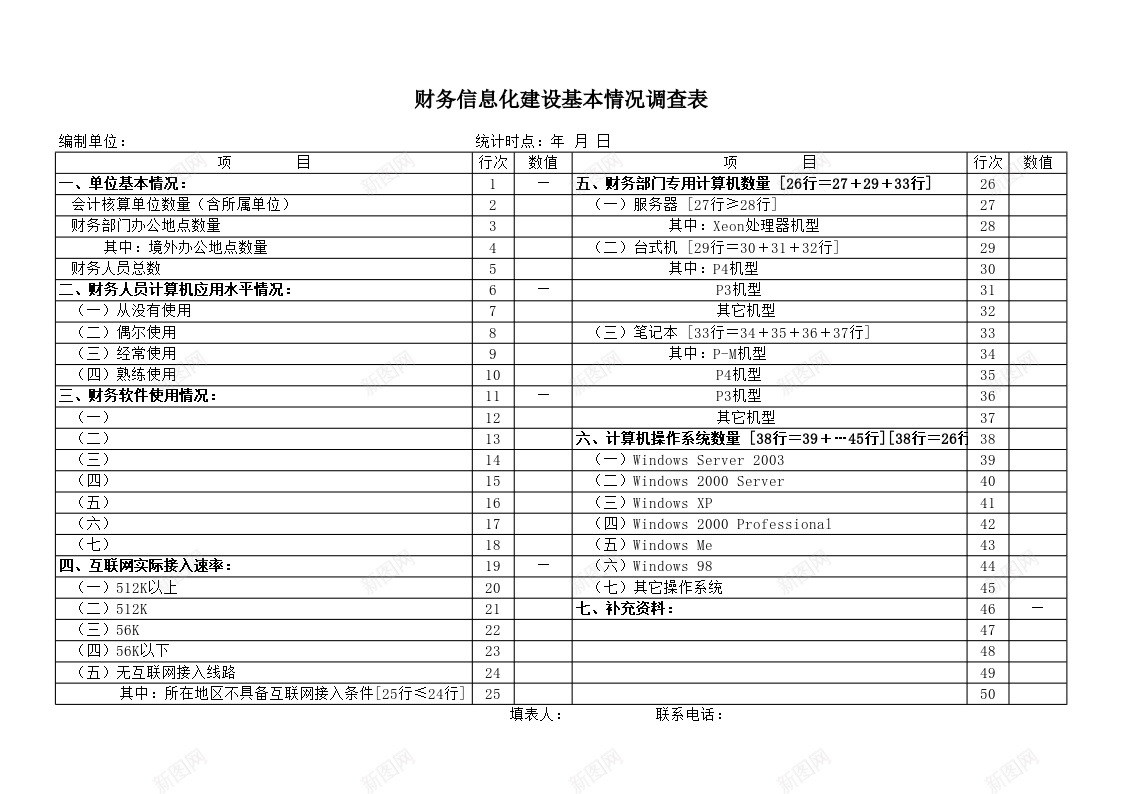 财务信息化建设基本情况调查表办公Excel_88icon https://88icon.com 信息化 基本情况 建设 调查表 财务